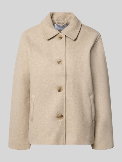 Produktfoto, Relaxed Fit Jacke mit Umlegekragen Modell 'Claudia' von VILA in Beige, sichtbare Knopfleiste, glatte Textur, Damen Jacke