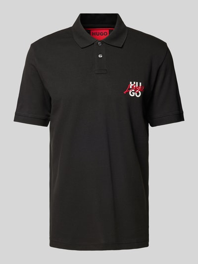 HUGO Regular fit poloshirt met labelprint en -stitching Zwart - 2