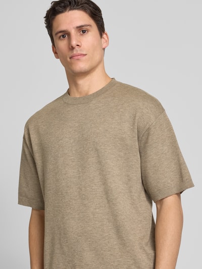 Jack & Jones Premium T-Shirt in Strick-Optik mit gerippten Abschlüssen Taupe 3