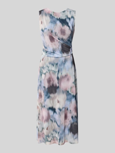 Productfoto, Regular Fit Midikleid mit Raffungen van Swing in elastische mix van materialen met bloemenprint, mesh, mouwloos, ronde hals, gevoerde onderjurk, aansluitende pasvorm