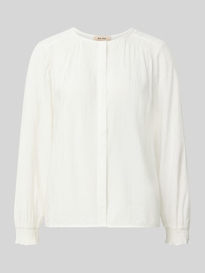 Produktfoto, Regular Fit Bluse aus Viskose-Mix Modell 'Atelier Senti' von MOS MOSH, Damen Bluse in Weiß mit Rundhalsausschnitt und verdeckter Knopfleiste, Rückenlänge 61 cm, Ärmellänge 57 cm, strukturierte Oberfläche