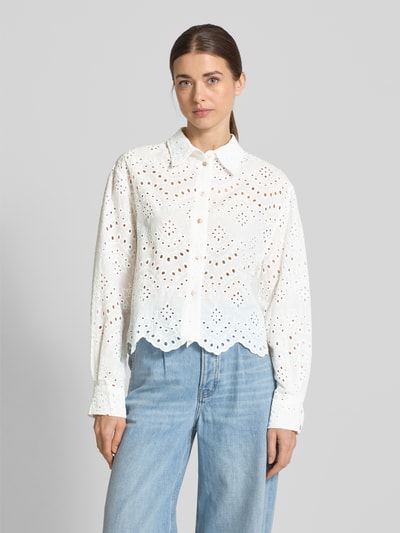 ZABAIONE Regular fit overhemdblouse met ajourpatroon Offwhite - 4