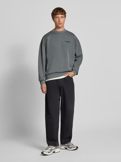 Pegador Oversized Sweatshirt mit Label-Stitching Mittelgrau 1