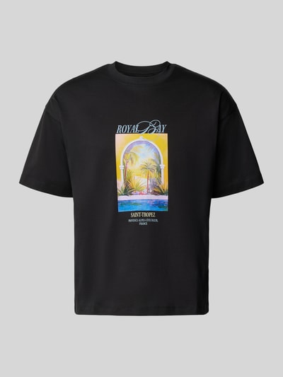 Produktfoto, T-Shirt mit Motiv-Print Modell 'SANREMO' von JACK & JONES in Schwarz, bunter Print, reine Baumwolle, Regular Fit, Rundhals.