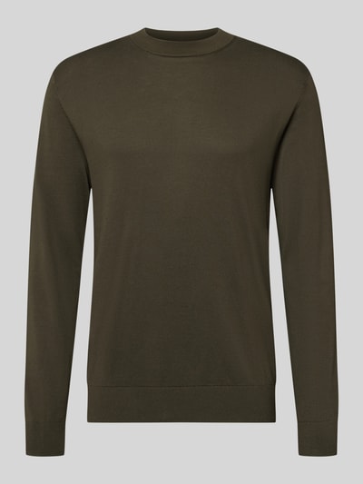 Produktfoto, olivgrüner Regular Fit Pullover aus reiner Baumwolle Modell 'TORINO' von Selected mit glatter Oberfläche, Herren Pullover