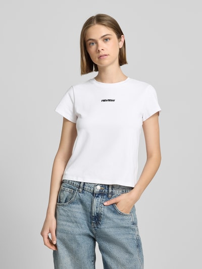 Review T-Shirt mit Label-Stitching und Rundhalsausschnitt Weiss 4