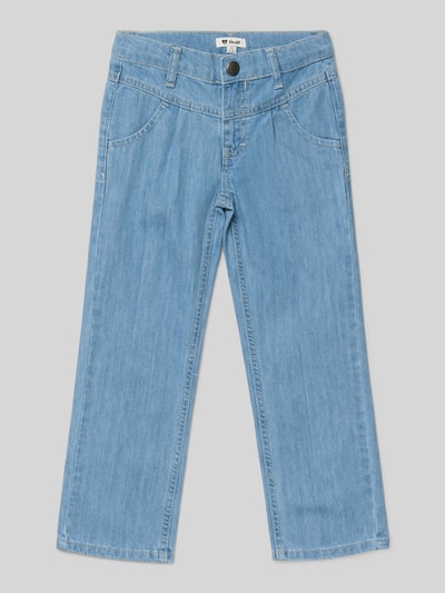 Produktfoto, Jeans mit Eingrifftaschen von Steiff, jasnoniebieska bawełna, prosty krój, kieszenie, detal z logo, szerokość w rozmiarze 116: 31 cm, długość nogawki od wewnątrz w rozmiarze 116: 50 cm