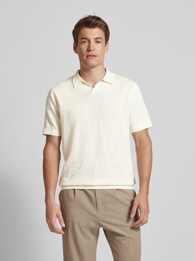 SELECTED HOMME Koszulka polo lniana o kroju slim fit z wykładanym kołnierzem model ‘LAKE’ Złamany biały 4