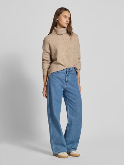 Pieces Regular Fit Rollkragenpullover mit Wollanteil Modell 'MALOU' Ecru 1