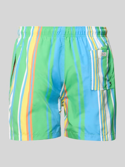 Produktfoto, Badehose im Allover-Look mit elastischem Bund von MCNEAL, mehrfarbige vertikale Streifen, Regular-Fit, Tunnelzug, Herren