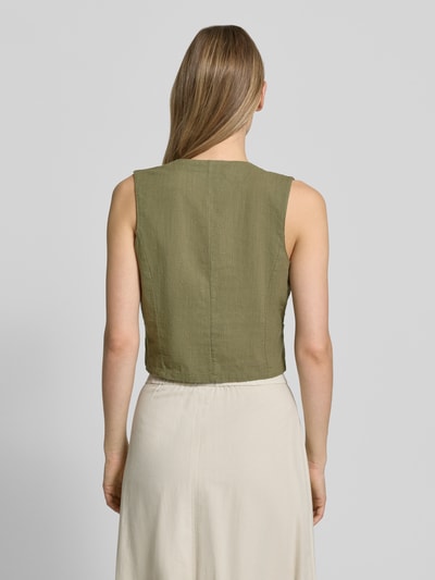 VERO MODA Regular Fit Leinenweste aus Baumwoll-Leinen-Mix Modell 'CAIA' Oliv 5