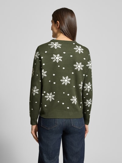 Vila Strickpullover mit Rundhalsausschnitt Modell 'SNOWI' Khaki 5