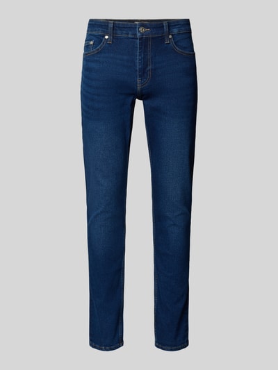 Produktfoto, Slim Fit Jeans aus Baumwoll-Mix Modell 'LOOM' von Only & Sons in Unifarbe Blau, 5-Pocket-Design, Denim mit Label Patch und Stitching