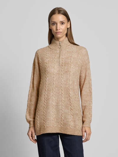 Vero Moda Regular Fit Strickpullover mit Troyer-Kragen Modell 'MILI' Taupe 4