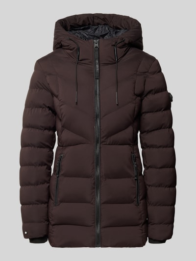 Produktfoto, Stepp-Jacke mit Reißverschluss Modell 'Skye' von khujo in Dunkelbraun, taillierte Passform, Kapuze, glatte Struktur