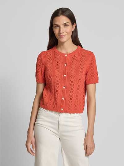 Jake*s Collection Gebreid jack met 1/2-mouwen en knoopsluiting Roestrood - 4