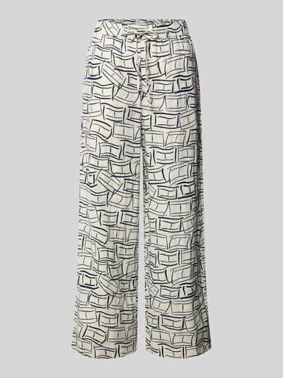 Productfoto, Loose Fit Weite Hose aus reinem Leinen van Tommy Hilfiger met all-over motief, wide leg pasvorm, elastische boord met tunnelkoord, steekzakken en achterzak, materiaal: linnen, lichte basiskleur met donker patroon