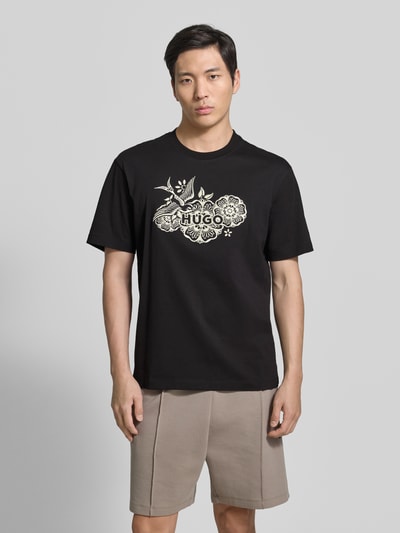 HUGO Regular Fit T-Shirt aus reiner Baumwolle Modell 'DANGEN' Black 4