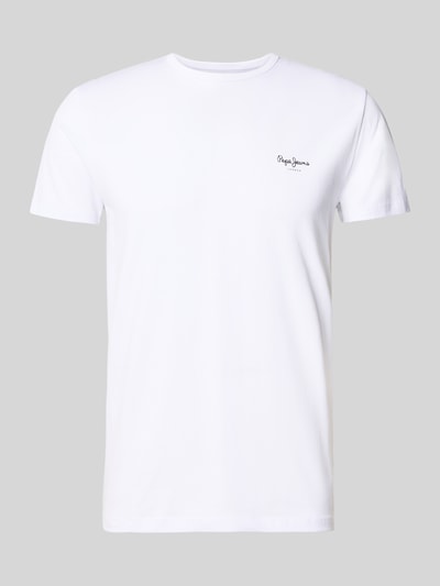Produktfoto, Slim Fit T-Shirt aus Baumwoll-Viskose-Mix Modell 'ORIGINAL BASIC 3' von Pepe Jeans in Weiß mit Melange-Optik, Label-Schriftzug, Jersey Textur