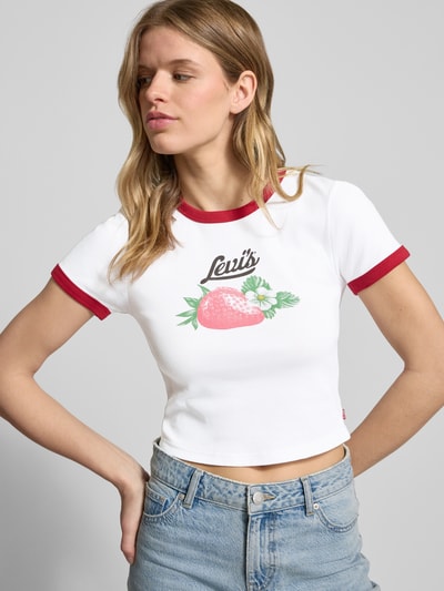 Levi's® Cropped T-Shirt mit Rundhalsausschnitt Modell 'MINI RINGER' Weiss 3
