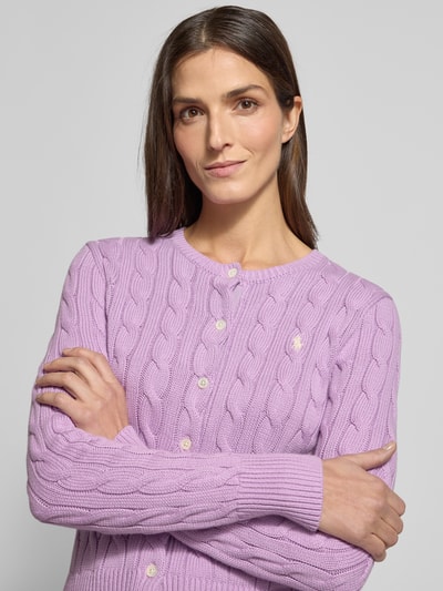 Polo Ralph Lauren Slim Fit Strickjacke mit Logo-Stitching Flieder Melange 3