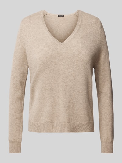 S.Marlon Kasjmier pullover met afgeronde V-hals Taupe - 2