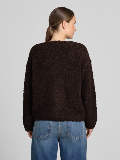 ZABAIONE relaxed fit gebreid jack van mix van wol en viscose model 'Sofia' Donkerbruin - 5