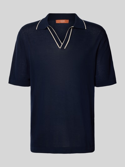 Produktfoto, Regular Fit Poloshirt aus Baumwolle von CRUNA, ciemnogranatowy kolor, imitacja dzianiny, kołnierzyk polo, krój regular fit, długość tyłu w rozmiarze 50: 67 cm
