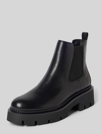 Produktfoto, Stiefeletten in Leder-Optik von Tamaris, schwarze glatte Oberfläche, klobige Sohle, Damen Stiefeletten von Tamaris