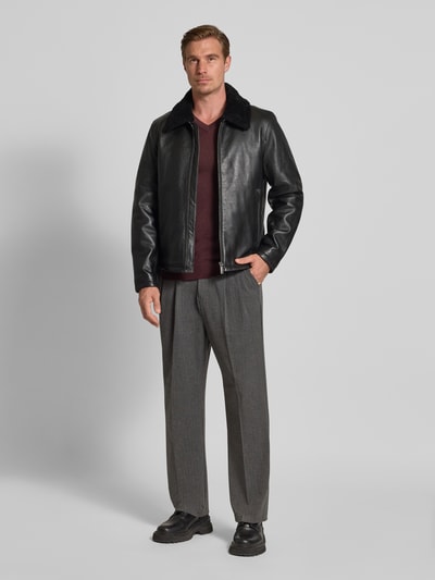 Strellson Regular fit leren jack met kraag van lamswol, model 'MONTY' Zwart - 1