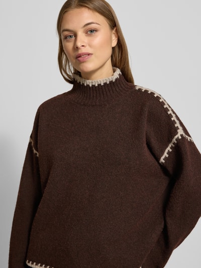 Stefanel Strickpullover mit Stehkragen Dunkelbraun 3