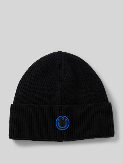 Hugo Blue Czapka beanie z mieszanki wełny z wyhaftowanym logo model ‘Xafi’ Czarny 1