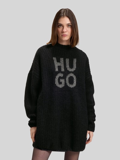 HUGO Oversized gebreide pullover van wolmix, model 'SLOGUIS' Zwart - 4