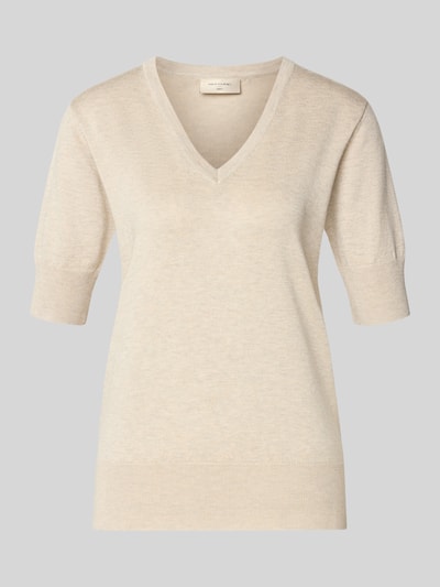 Productfoto, Strickshirt met V-hals Model 'Katie' van FREE/QUENT, beige, viscosemix met stretch, regular fit, fijne structuur