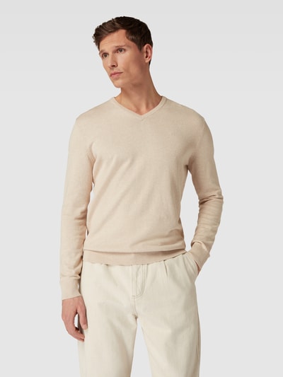 Tom Tailor Strickpullover mit V-Ausschnitt Modell 'basic v-neck' Beige Melange 4