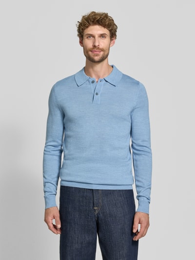 Christian Berg Men Regular Fit Poloshirt aus Woll-Mix Hellblau Melange 4