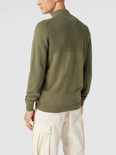 Christian Berg Men Strickjacke aus Baumwolle mit gerippten Abschlüssen Olivgrün meliert 5