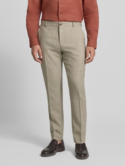 Selected Homme Spodnie garniturowe o kroju slim fit z domieszką wełny i lnu model 'OASIS' Piaskowy 4