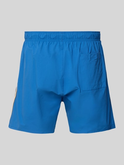 Produktfoto, Badeshorts mit Tunnelzug Modell 'ICONIC' von BOSS in Blau, Optik: unifarben, Gesäßtasche, Kontraststreifen, elastischer Bund