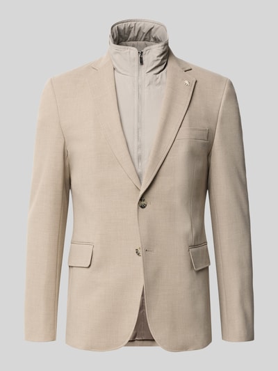Produktfoto, Slim Fit Sakko mit Viskose-Anteil von Manuel Ritz in Beige mit Stehkragen, Reverskragen und Pattentaschen, glatte Textur