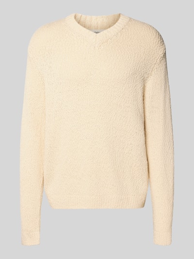 Produktfoto, Regular Fit Strickpullover aus reiner Bio-Baumwolle Modell 'Angus' von SELECTED HOMME, Optik: unifarben, Muster: Struktur, V-Ausschnitt, Langarm, Ärmelabschluss und Rumpfabschluss gerippt, Materialverarbeitung: Strick