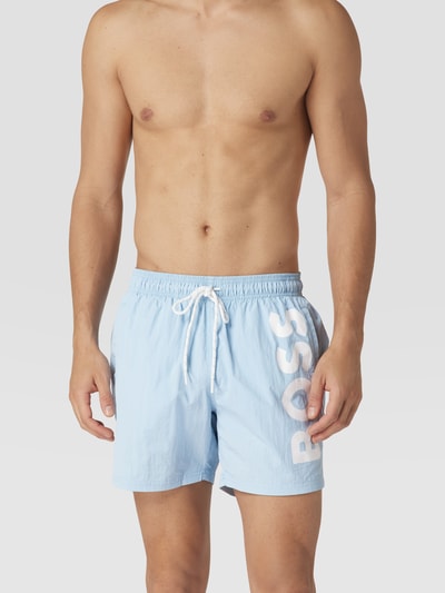 BOSS Badehose mit Label-Print Modell 'Octopus' Hellblau 1