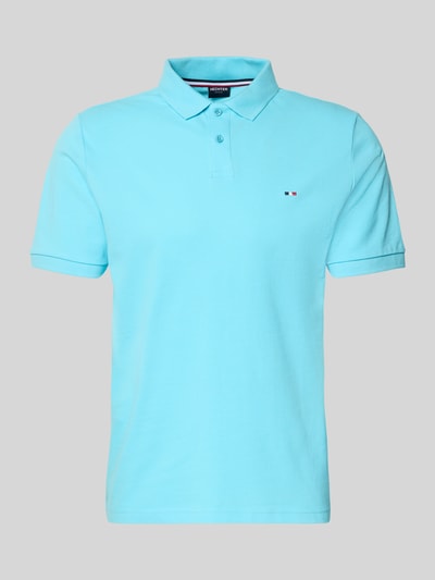 Productfoto, Regular Fit Poloshirt met logo-stitching van HECHTER PARIS in effen lichtblauw katoen met structuur, korte mouwen, polokraag