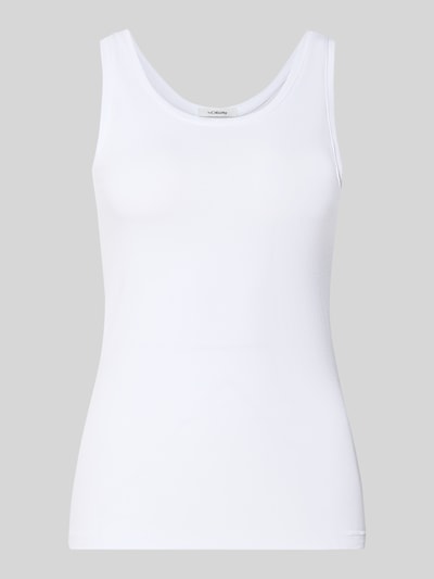 Produktfoto, weißes Slim Fit Tanktop aus Baumwoll-mix von s.Oliver RED LABEL vor grauem Hintergrund, glatte Textur