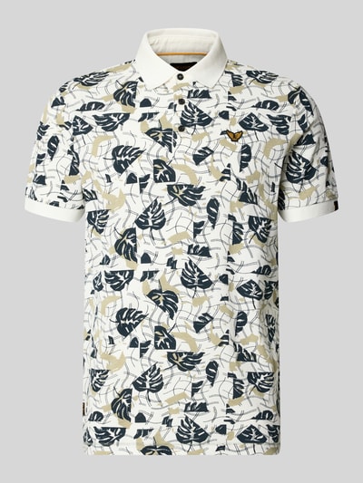 Produktfoto, Slim Fit Poloshirt im Allover-Look von PME Legend aus Baumwoll-Elasthan-Mix mit Knopfleiste und Label-Stitching, creme-schwarz-beige, Rückenlänge 72 cm in Größe M.