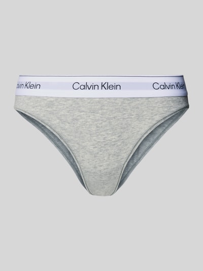 Produktfoto, Slip aus Baumwoll-Mix von Calvin Klein Underwear in Hellgrau mit elastischem Logo-Bund und körpernahem Schnitt, weiche Textur.
