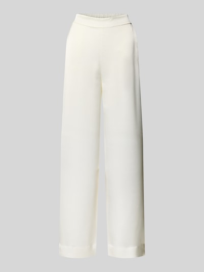 Produktfoto, Slim Fit Weite Hose mit Schiebehaken und verdecktem Reißverschluss Modell 'HASELI-1' von HUGO, Damen, Optik: Unifarben, High-Waist, Materialverarbeitung: Satin, cremeweiß, glatte Textur