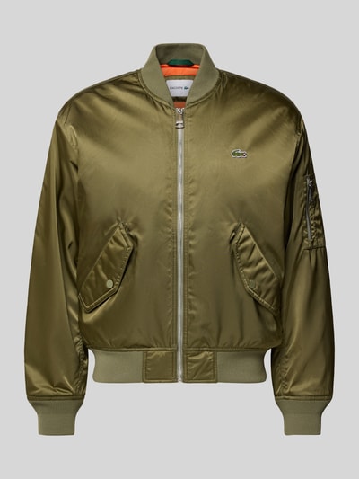 Produktfoto, Regular Fit Bomberjacke aus Satin van Lacoste, look: effen, pasvorm: regular fit, college-kraag, ritssluiting, logopatch, lange mouw, mouwboord en rompzoom geribd, waterafstotend, warmte-isolatie, zij-pattentas en napoleonzakken, materiaalverwerking: satijn.