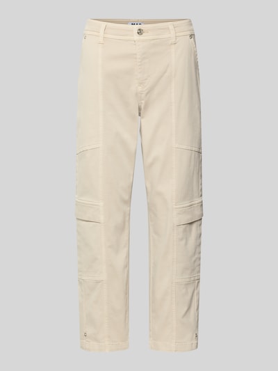 Produktfoto, Straight Fit Cargohose aus Baumwoll-Mix Modell 'Ruby 2.0' von MAC, beżowa, z kieszeniami cargo, bawełna z elastanem, zapięcie na guzik i zamek, szwy dekoracyjne, Szerokość w rozmiarze 36: 41 cm, długość nogawki od wewnątrz: 69 cm