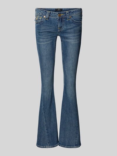Produktfoto, Low Rise Flared Jeans im 5-Pocket-Design Modell 'JOEY' von TRUE RELIGION in mittlerem Blau, Baumwoll-Mix mit Viskose-Anteil, Vorderansicht